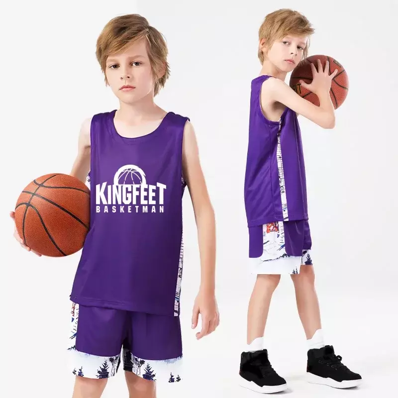 CustomChildrens Summer Basketball Uniform Set Polyester Breathable Kids Basketball Shirt Cheap Basketball Jersey For Boys B210