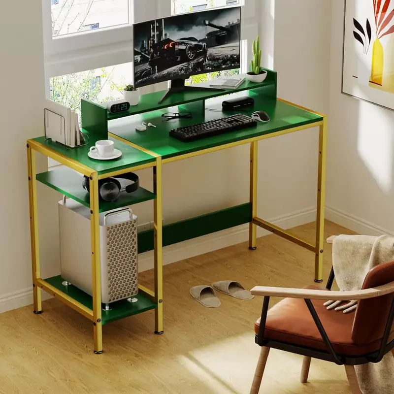 Gaming-Computer tisch mit Stauraum, Monitorst änder 47 "klein, Schreibtisch für 2 Monitore, verstellbarer Stauraum, modern