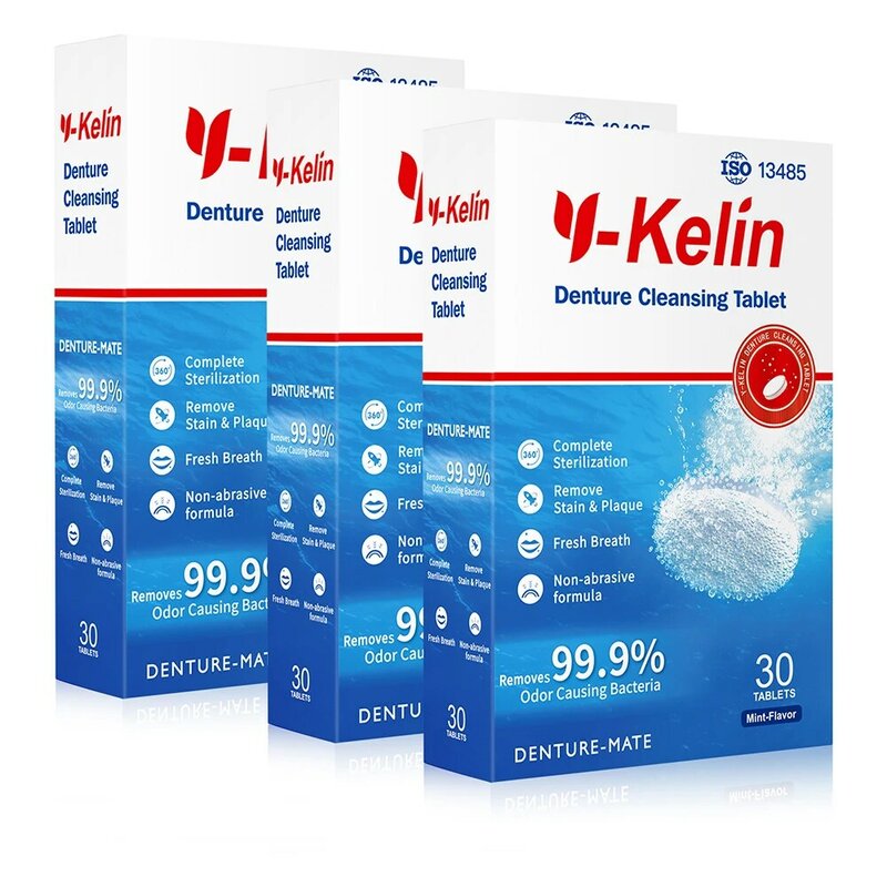 Y-Kelin Denture Cleansing แท็บเล็ต30/60/90แท็บ Cleanser เม็ด Whitening ลบแผ่น Antibacteria