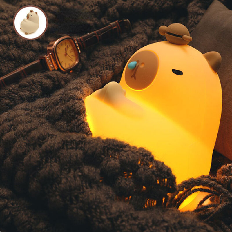 Lampu malam silikon Capybara lucu, lampu malam silikon Capybara lucu, isi ulang USB, sakelar sentuh waktu, hewan tidur, hadiah anak-anak, dekorasi kamar tidur