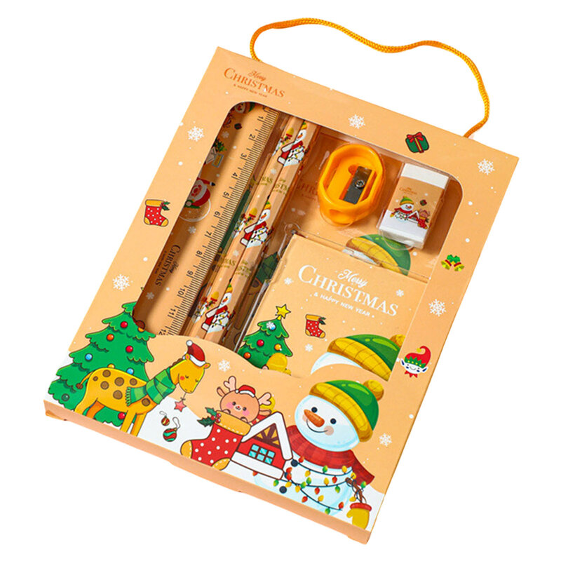 6 buah Set hadiah alat tulis sekolah Natal penghapus pensil Natal Set Notebook untuk perlengkapan taman kanak-kanak
