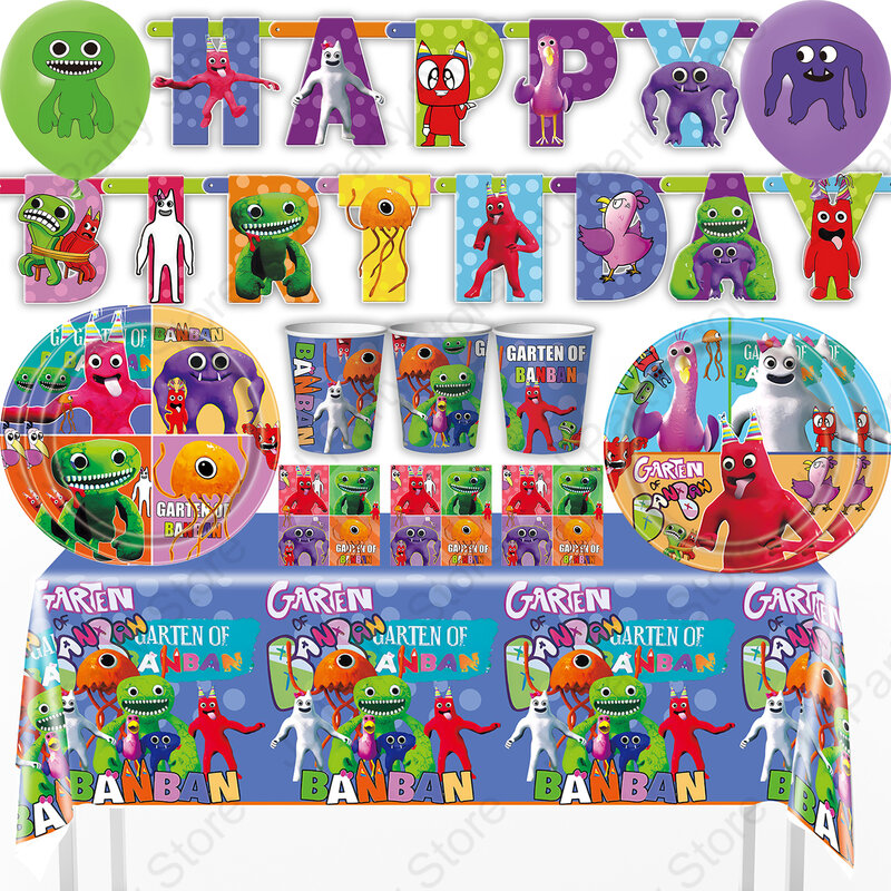 Garten of BanBan Birthday Party Decoration Disposable Tableware Gift Bag Cup Plate Balloon Tablecloth for Kids Boys Baby Shower