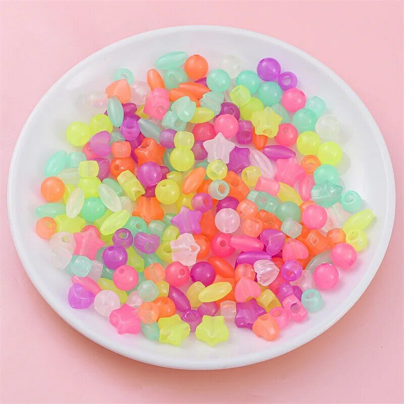 Children Acrylic Colorful Spacer Beads Luminous for Jewellery Marking Necklace Bracelet Accessories DIY Handmade Girl Making Toy