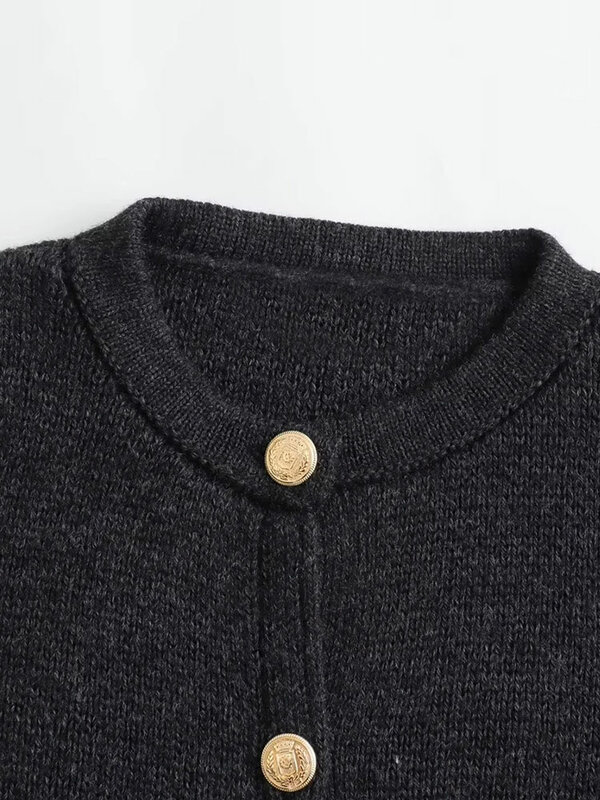 TRAF-cárdigan ajustado de punto para mujer, suéter de manga larga con bolsillo, de una sola botonadura, Top a la moda, otoño, 2024