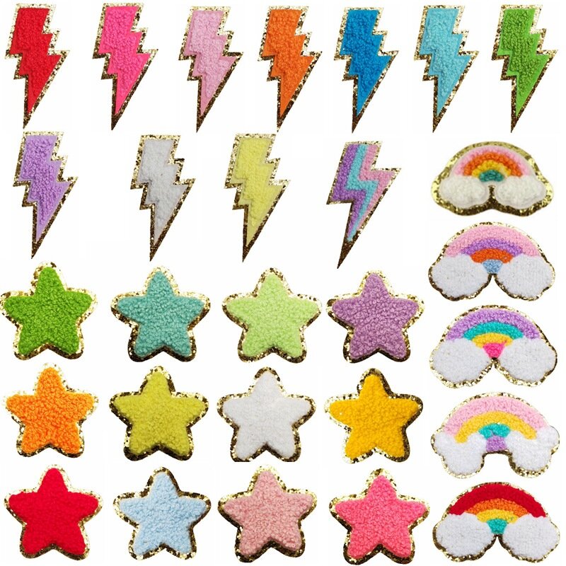 2pc/set Stick on Ornements Chenille Star Lighting Rainbow Patches Sticker Type Bag Accessories