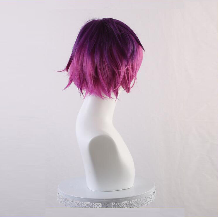 Uki Violeta parrucca Cosplay Vtuber nottyx fibra Cosplay parrucca sintetica gradiente viola capelli corti ricci