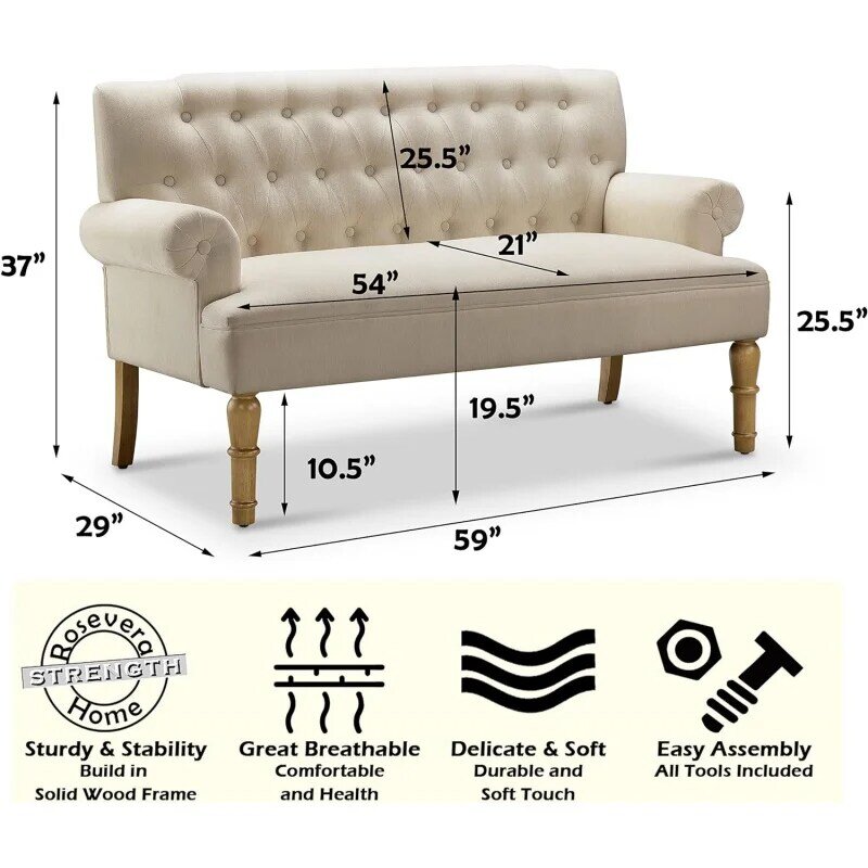 Rosevera Hermosa para Sala Love Seats Furniture Sofa in a Box Long Couches for Living Room Settee Loveseat, Standard, Velvet Bei
