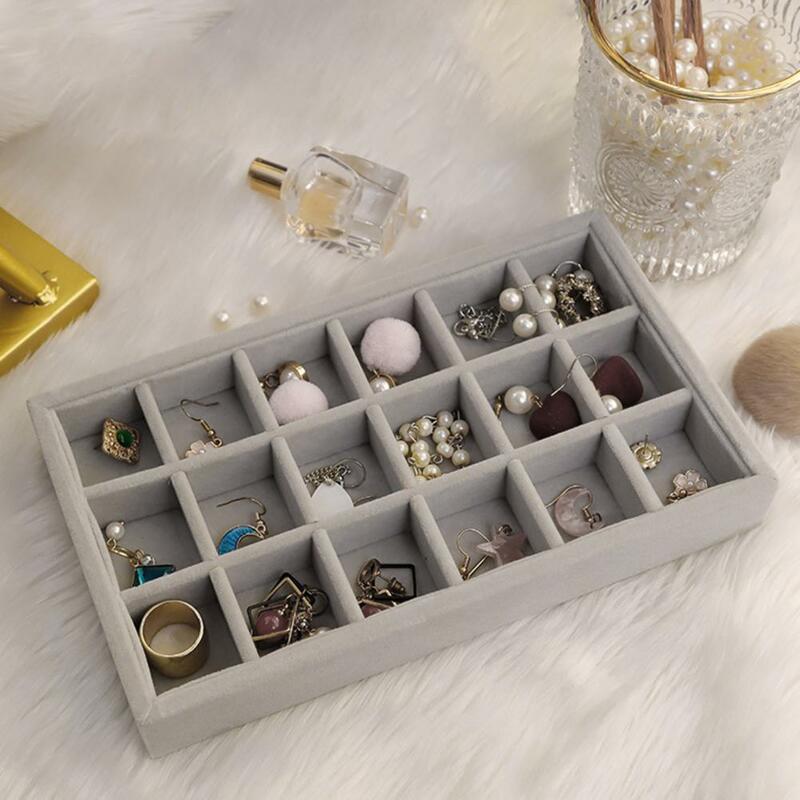 Portable Velvet Jewelry Organizer Tray Ring Necklace Display Storage Box Multi-Grids Earring Jewelry Showcase Drawer Storage