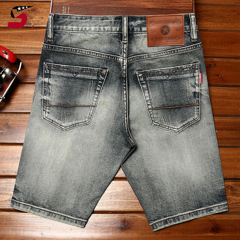 High-End Hole & Patch Trendy Denim Shorts Men's Summer Fashion Brand Stretch Washed-out Vintage Youth Casual Cropped Pants