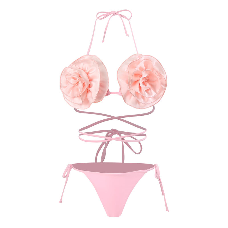 Mini bikini sexy à fleurs 3D, ensemble deux pièces, triangle, string rembourré, costume solide 600