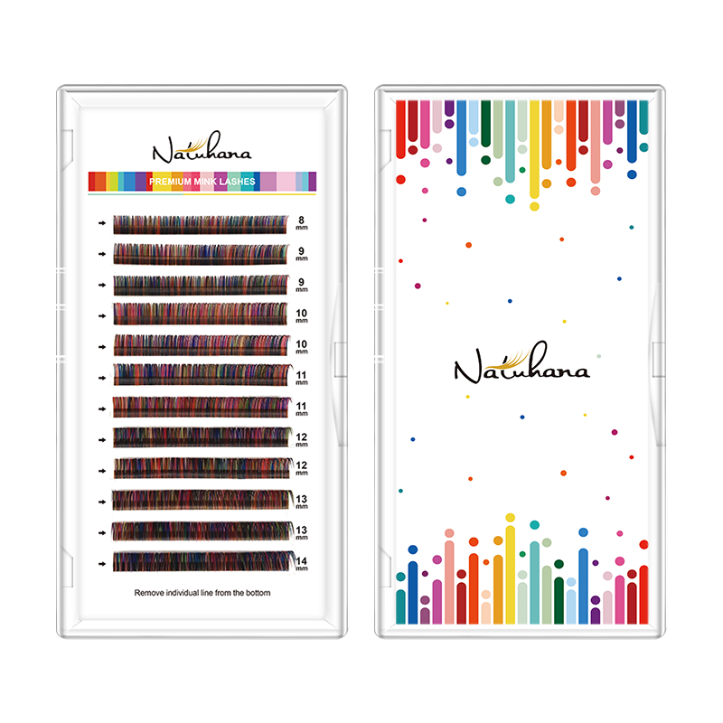 NATUHANA Mix Color lashes Extensions 8-14mixed Colorful Eyelashes Mink Fake Individual Rainbow Colored Lashes Makeup Tools