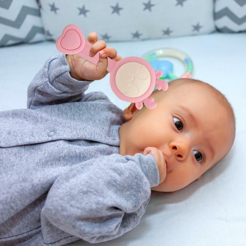 실리콘 핸드벨 딸랑이 장난감, 3-6 개월 어린이, 치발기 딸랑이 장난감, 동물 모양, 내구성 있는 어린이 치발기
