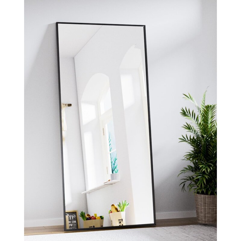 71 "x 30" rechteckiger Bodens piegel, Wand spiegel in voller Länge hängen oder kippen, Ganzkörper spiegel aus Aluminium legierung, schwarz