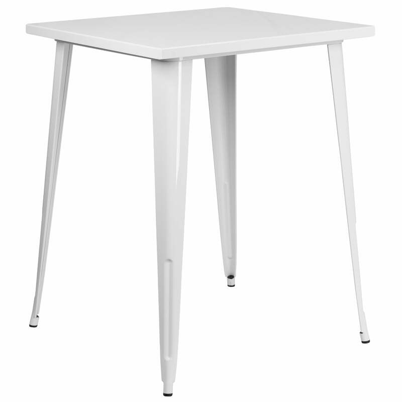 31.5 "persegi putih atas logam Indoor-Outdoor Bar tinggi meja dapur Bistro meja penghitung koktail