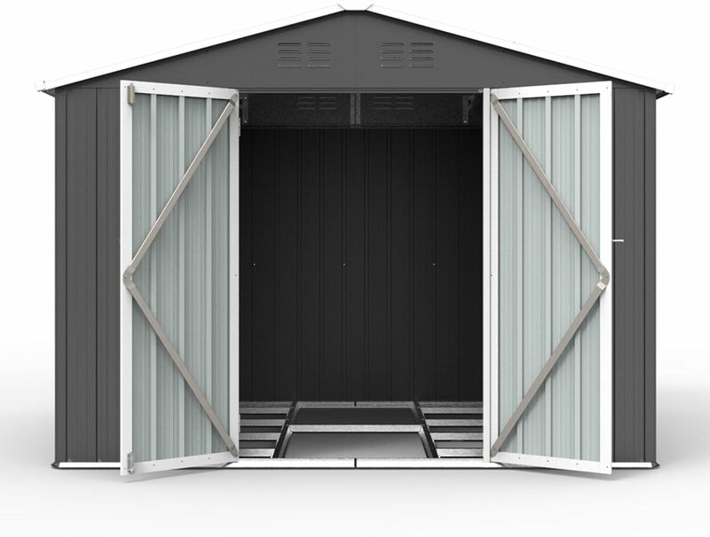 8x6 FT Outdoor Storage Shed with Floor, Metal Shed with Doors&Vents, Tool Storage Garden Shed for Garden, Brown