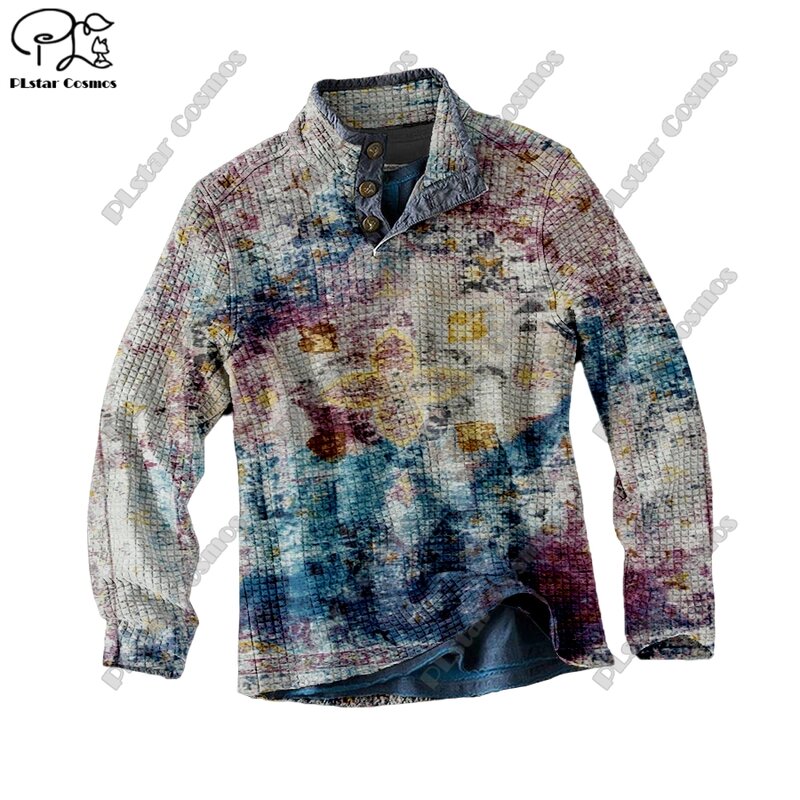 PLstar Cosmos new 3D printing tribal retro pattern series warm stand collar sweater Polo street casual unisex winter Polo L-6