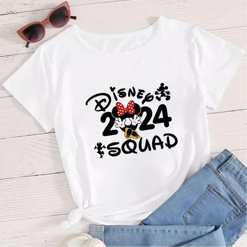 Minnie T-shirt 2024 pakaian perjalanan keluarga untuk Ibu kaus lengan pendek atasan pakaian Fashion Harajuku baru musim panas