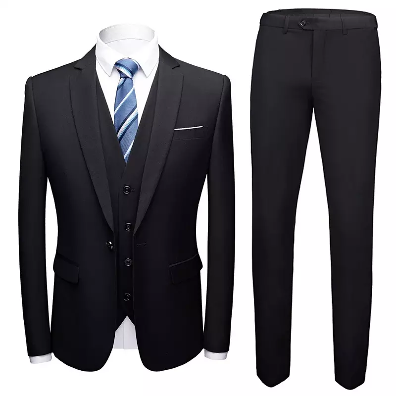 Мужской деловой костюм из трех предметов, элегантный роскошный пиджак и брюки, новейший дизайн, жилет, облегающий пиджак и брюки, 2023