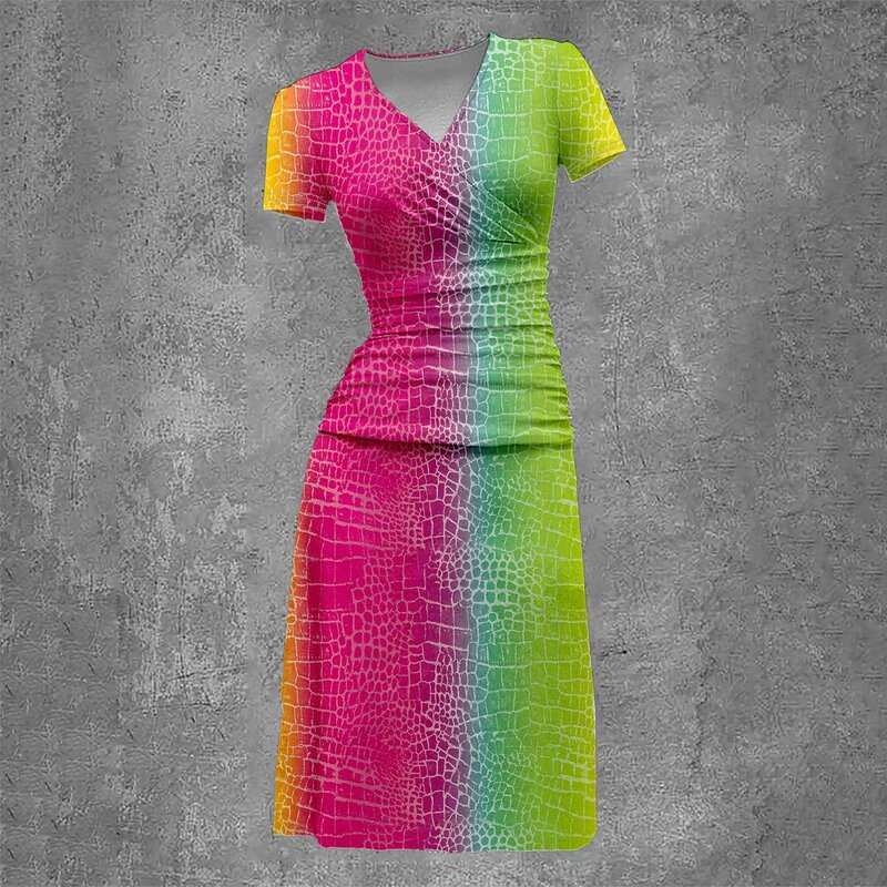 Summer Dress Tie-Dye Retro Women A-Line V-Neck Party Dresses Luxury Y2k Dress Girls Vestidos Youthful Woman Clothes Elegant Robe