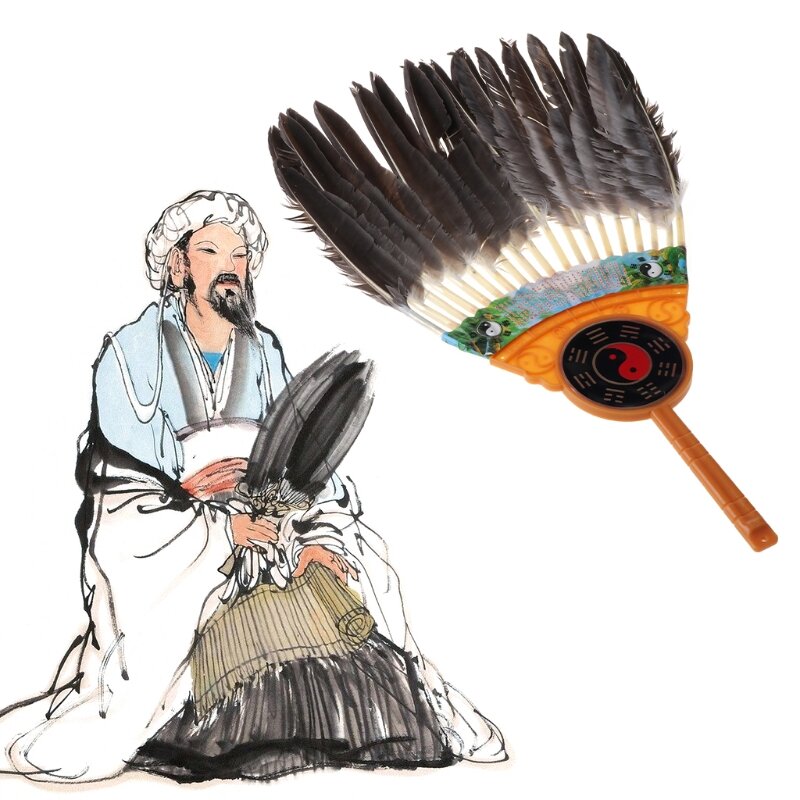 Éventail chinois ancien Zhuge Liang en plumes noires, éventail en bambou, décoration danse DXAF