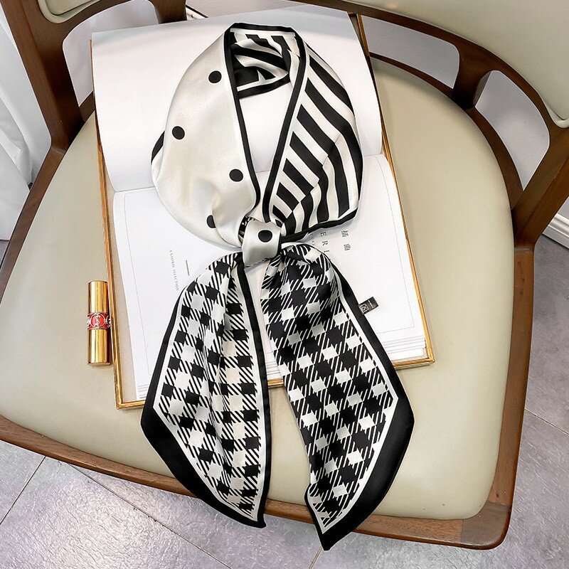2022 nowy luksusowy Design wstążka jedwabny szal 15*150cm pałąk szalik fular kobiece włosy szaliki krawaty Lady Skinny szaliki