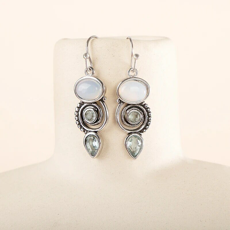 Bague Ringen Silver Color drop Earrings For Women Synthetic Moonstone Fashion Ear Jewelry Female Party ear-drops Gift Wholesale