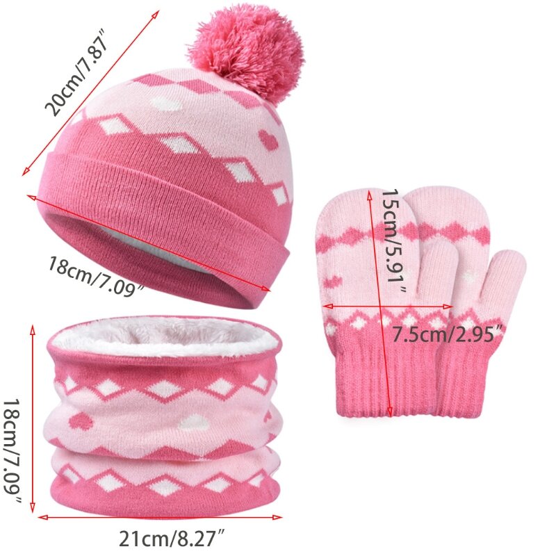 Chapéus infantis veludo interno macio + cachecol + luvas para meninos e meninas 3 peças