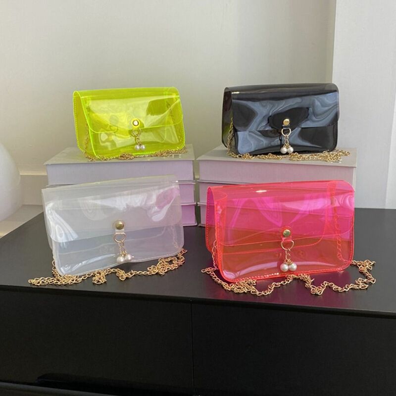 Transparent Chain Shoulder Bag Casual Candy Color Jelly Small Bag PVC Clear Crossbody Bag Women Girls