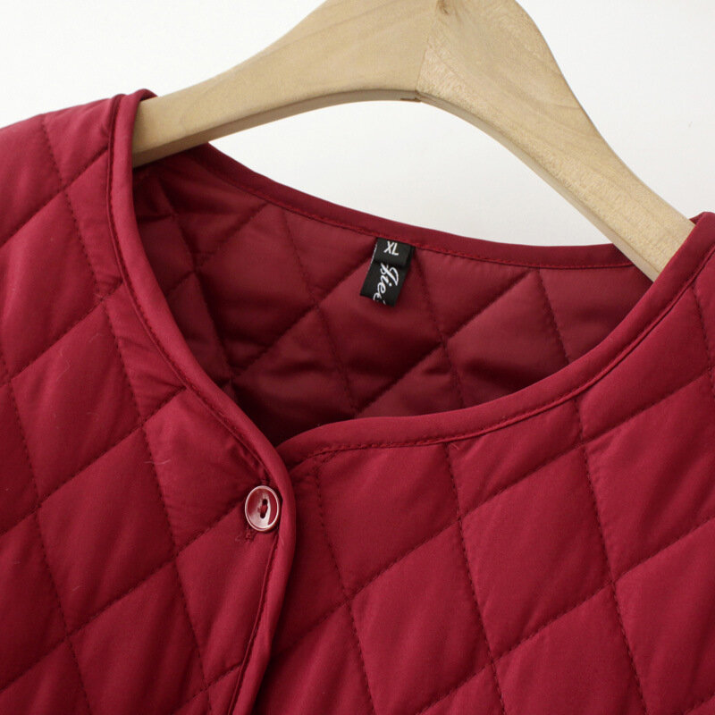 여성용 플러스 사이즈 겨울 파카 캐주얼 의류, 긴 소매 경량 패딩 코트, 커브 O-넥, 심플한 아가일 퀼트 재킷