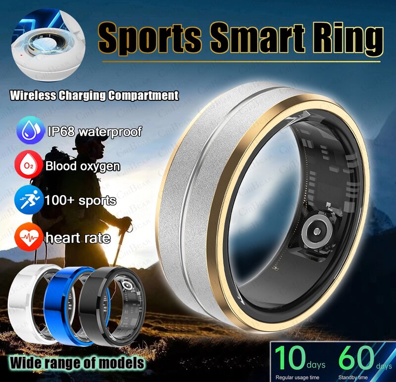 2024baru 3ATM cincin pintar olahraga tahan air cincin pintar denyut jantung oksigen darah pemantauan kesehatan Pria Wanita keramik cincin pintar untuk Android IOS