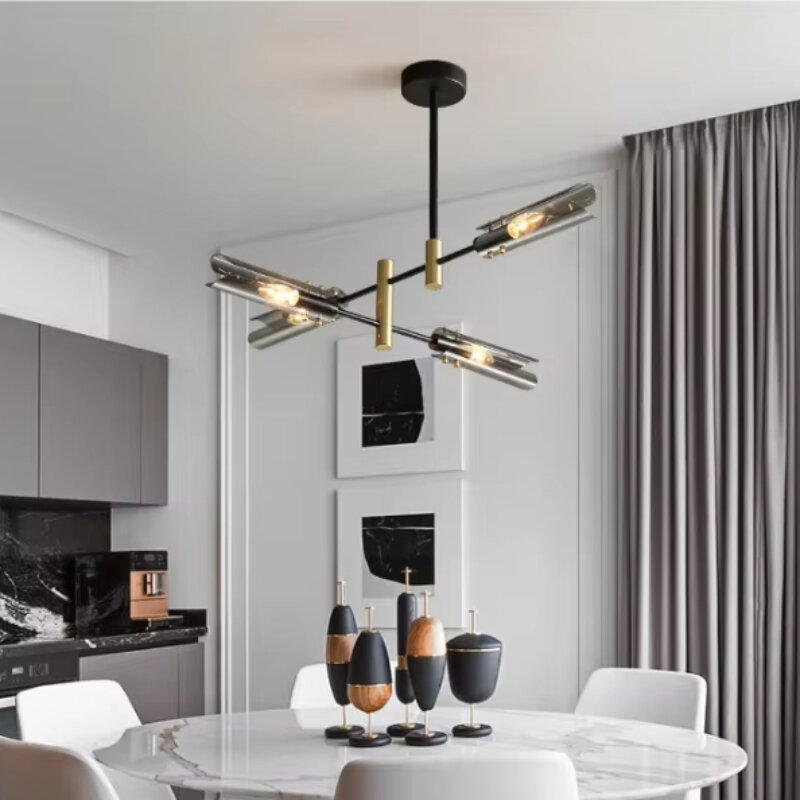Line Chandelier Nordic Modern Creative Bar Villa Home Decor Lighting Living Room Dining Room Bedroom Glass Art LED Pendant Lamps