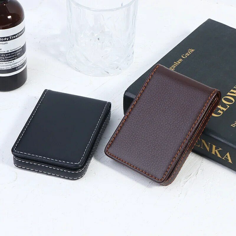 1pc Credit Card Case Business Card Holder Leather Vertical Section Organizer Desktop Storage RFID Magnetic Anti-theft Gift