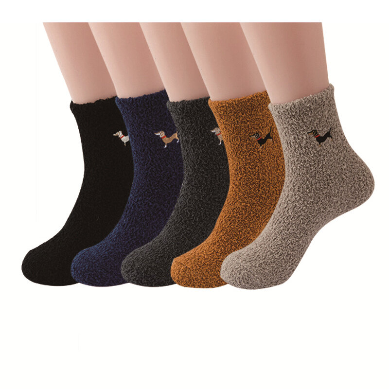 Dachshund Dog Thicken Winter Warm Fluffy Socks In Men Socks Cute Soft Coral Velvet Socks Indoor Floor Towel Socks Breathable