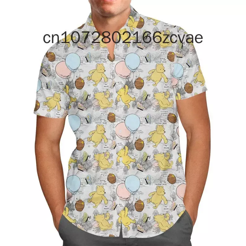 Новая гавайская рубашка с Винни-пухом для мужчин и женщин, рубашка с короткими рукавами и пуговицами, гавайская рубашка Диснея, Повседневная пляжная рубашка в стиле Харадзюку, топы