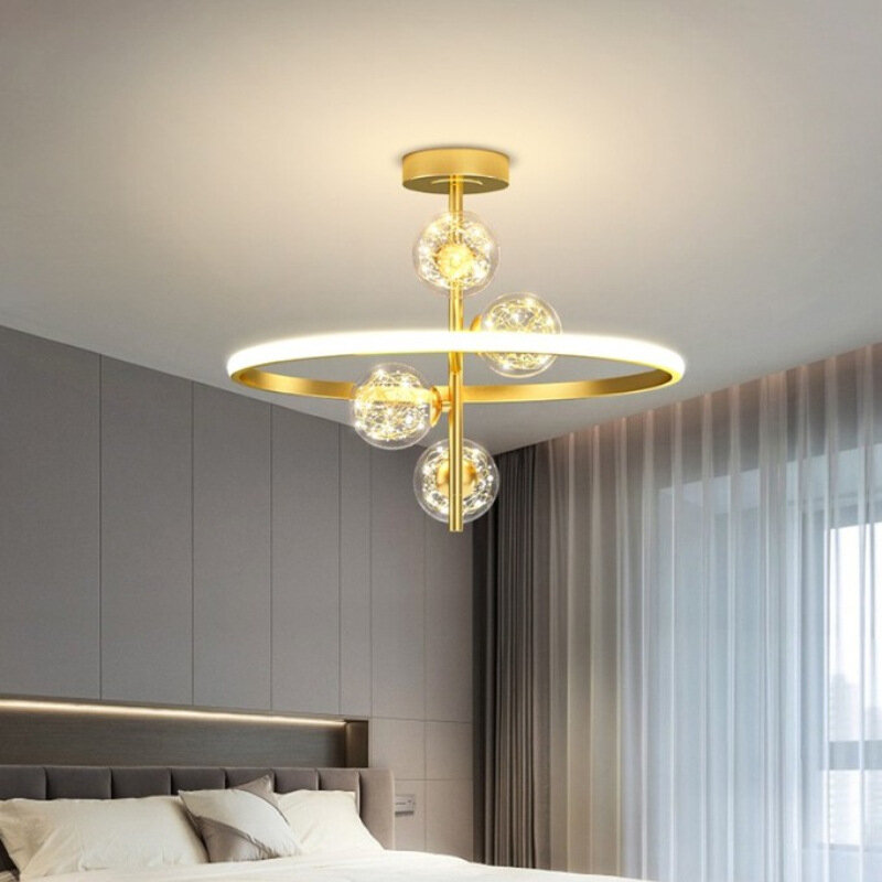 Candelabro de techo de anillo nórdico, lámpara colgante de oro negro LED moderna para decoración de salón, dormitorio, mesa de comedor de lujo