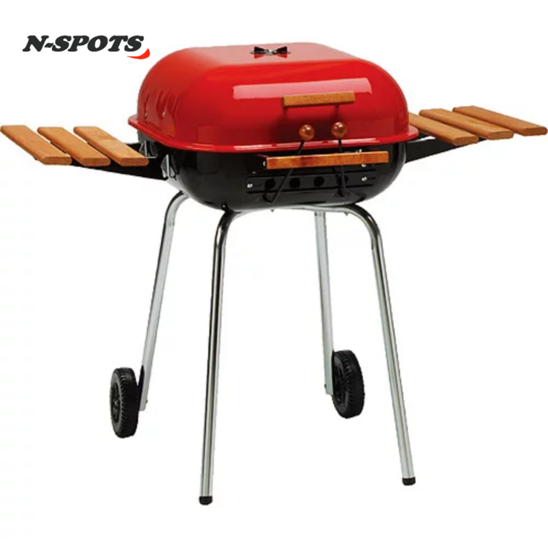 Meco Americana Charcoal BBQ Grill with Adjustable Cooking Grate and Side Table.
