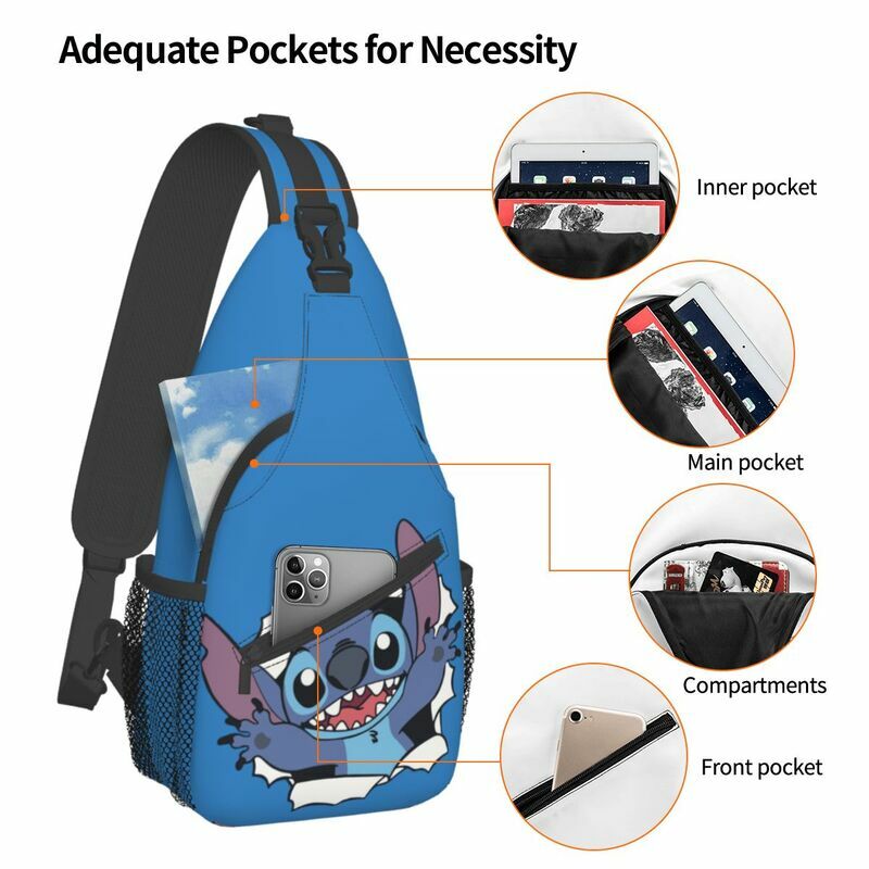 Cartoon Stitch Crossbody Chest Bag for Men, Casual Initiated Backpack for Travel, Imaging