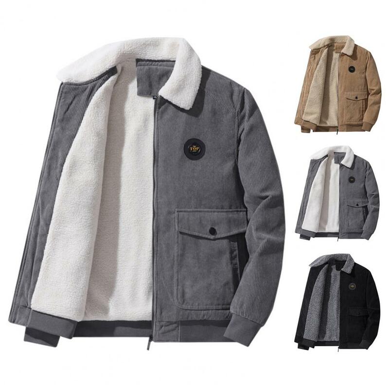 Jaqueta de carga lavável de cor sólida masculina, casaco elegante, colarinho à prova de vento