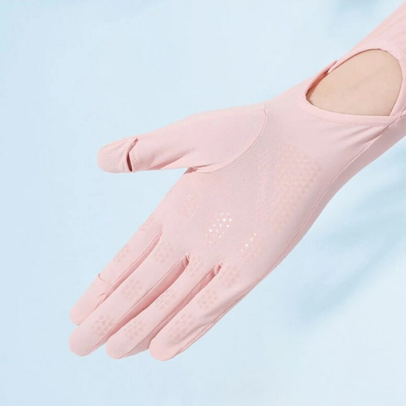 Guantes de protección solar de seda de hielo para mujer, guantes largos de Clamshell, elasticidad, antideslizante, secado rápido, conducción, protección UV, Verano