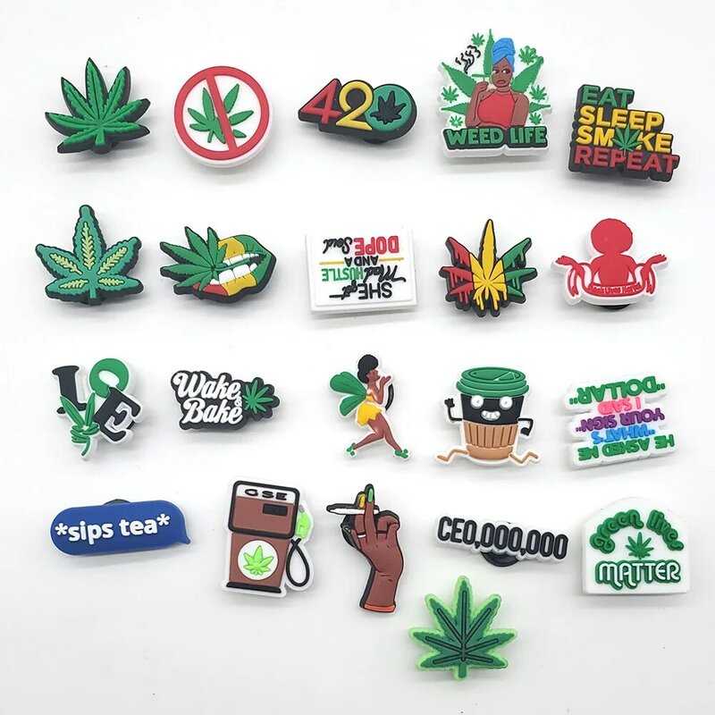 58Pcs/Set Cartoon Green Weed Shoe Charms DIY Shoe Aceessories Clogs Sandals Decorate Buckle PVC Unisex Adult Croc Charms Jibz