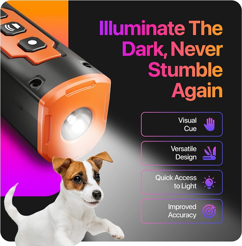 جهاز تدريب الكلاب بالموجات فوق الصوتية القابلة لإعادة الشحن 2023 جهاز رادع لحاء الكلب قابل لإعادة الشحن مع مصباح LED