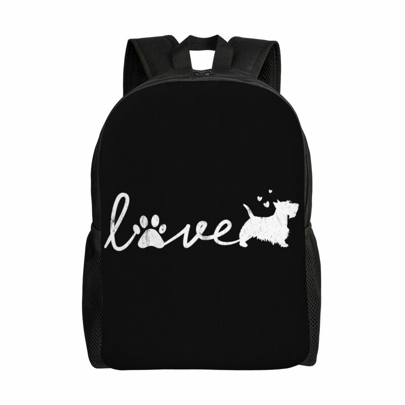 Mochilas de amor de Terrier escocés para hombres y mujeres, resistente al agua, escuela, universidad, bolsa de perro, bolsa de libros, mochila de gran capacidad