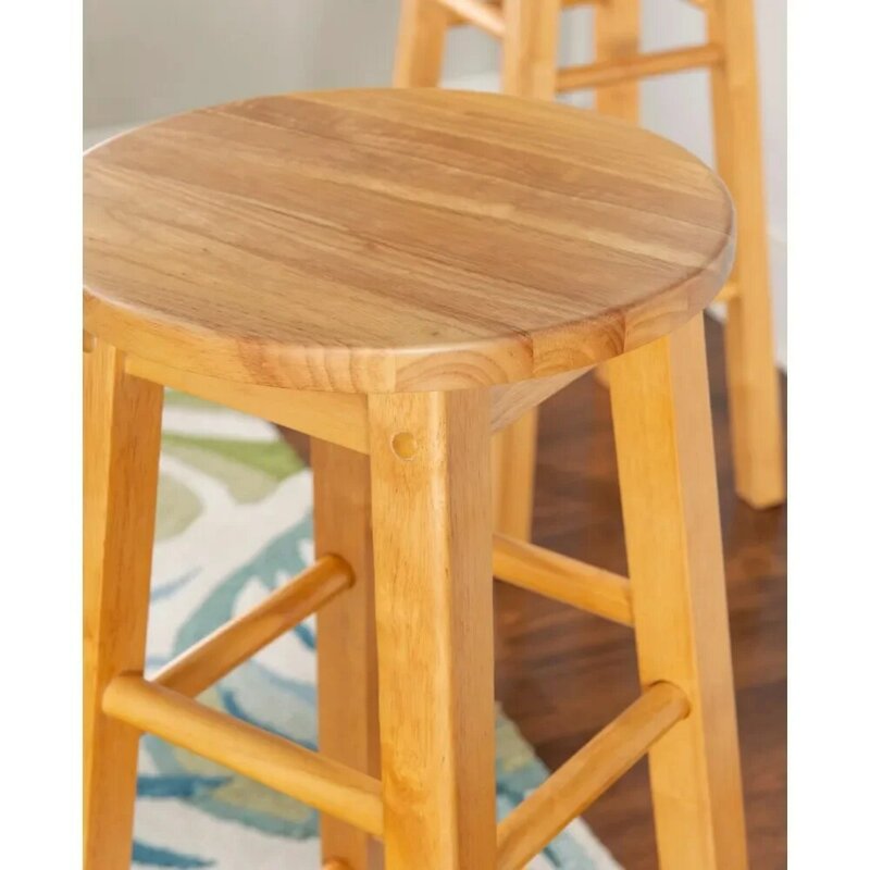 Round Solid Wood Bar Stool, Chaise De Bar Stools para Cozinha, Natural Finish Chair, Cadeiras Móveis, 29"