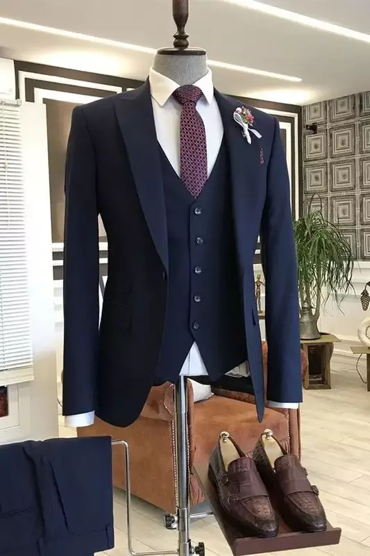Tailor Made Orange Stylish Slim Fit Men Suits Business Peaked Lapel 3 Pieces (Jacket+Vest+Pant) Formal Wedding Tuxedos Suits