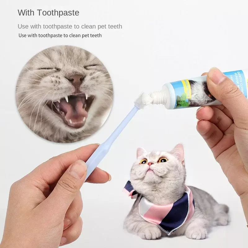Sikat gigi hewan peliharaan untuk anjing, kucing dengan bulu lembut, sikat gigi untuk anjing mudah digunakan membersihkan & perawatan gigi, sikat gigi anjing kepala bulat