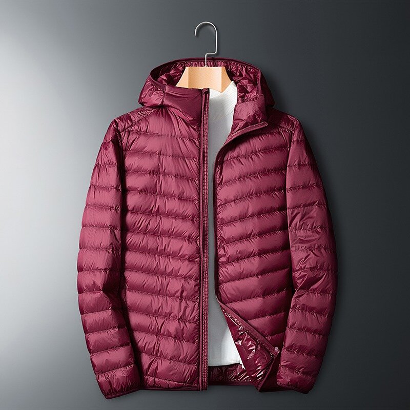 남성용 캐쥬얼 스탠드 칼라 코트, 슬림 후드 다운 재킷, 따뜻한 다운 재킷, 패션 브랜드, 2023 겨울