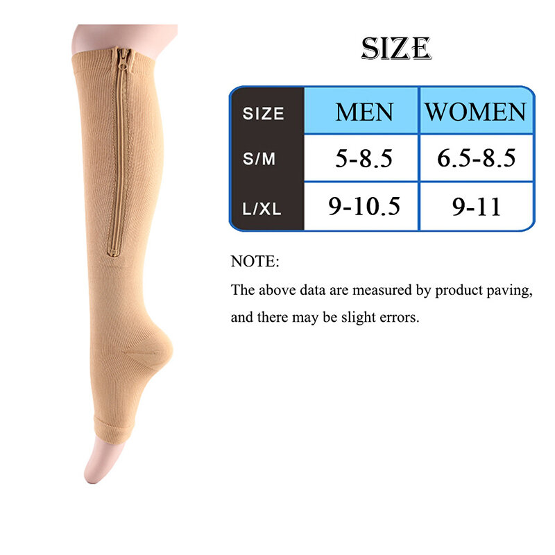 2022 nowych kobiet Zipper skarpety uciskowe Zip ulga dla nóg Knee Sox z wystającym palcem jednokolorowe skarpety moda i wyciek Toe czarny Khaki