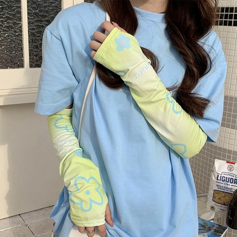 UV Protection Driving Long Sleeves For Women Sunscreen Flower Ice Silk Sleeve Cooling Sleeves Sun Protection Arm Sleeves