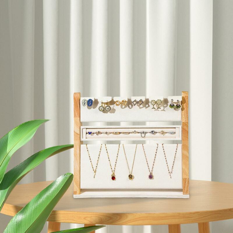 Jewelry Stand Wooden Vertical Jewelry Display Rack Jewelry Organizer Display Panel for Watch Ring Earrings Bangles Necklaces