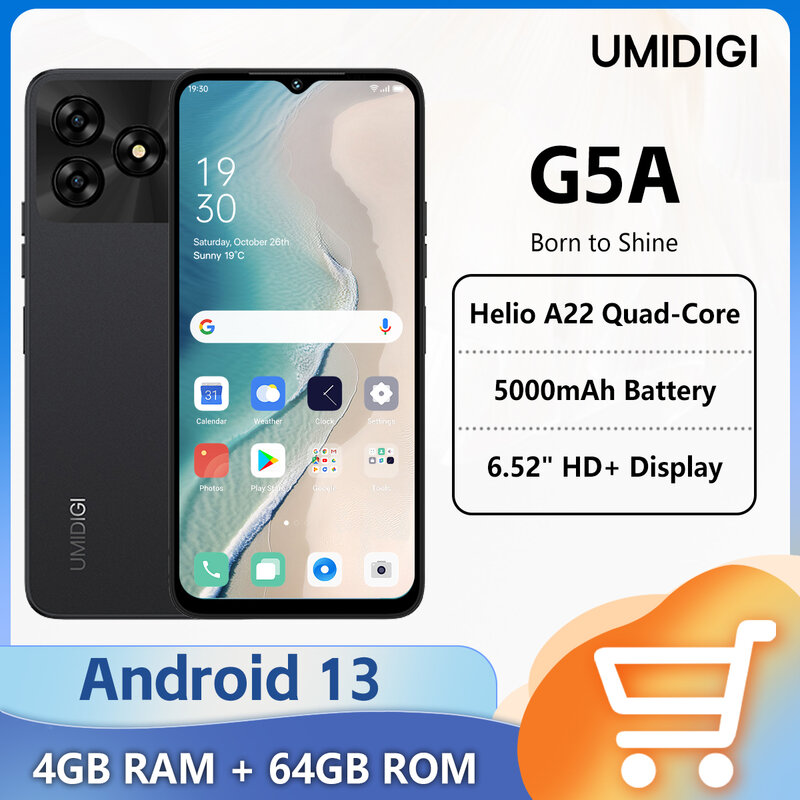 Uacity-Smartphone Android IGI G5A, 4 Go + 64 Go, écran HD 6.52 ", 120Hz, batterie 5000mAh, Helio A22 Octa Core, appareil photo 13MP